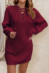 Robe pull à lacets et manches ballon
